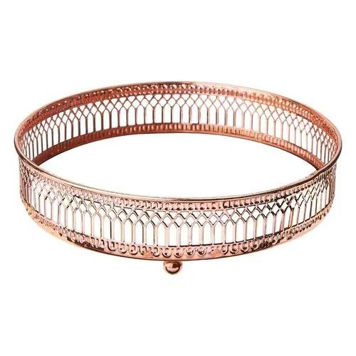 Bandeja redonda espelhada inox Adely Decor 17cm rosé SHW612.