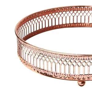 Bandeja redonda espelhada inox Adely Decor 17cm rosé SHW612.