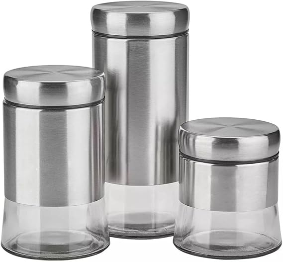 Jogo 3 Potes Cozinha E Organização Aço Inox Fechamento Hermético / 3PCS / INOX
