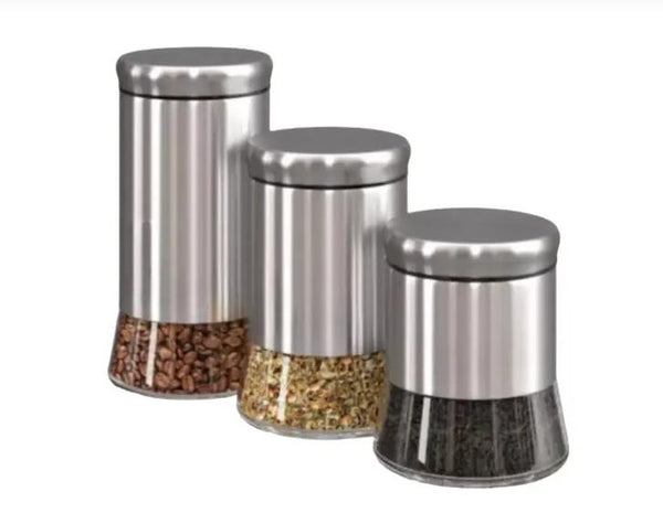 Jogo 3 Potes Cozinha E Organização Aço Inox Fechamento Hermético / 3PCS / INOX