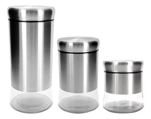 Jogo 3 Potes Cozinha E Organização Aço Inox Fechamento Hermético / 3PCS / INOX
