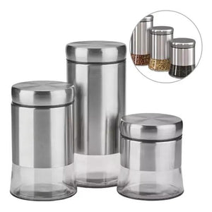 Jogo 3 Potes Cozinha E Organização Aço Inox Fechamento Hermético / 3PCS / INOX
