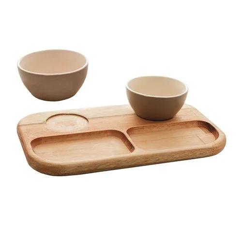 Petisqueira Madeira Liptus com 2 Bowls Woodart