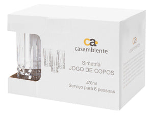 Jogo de Copos em Vidro Casambiente Simetria 370 ml 06 peças