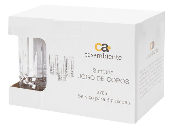 Jogo de Copos em Vidro Casambiente Simetria 370 ml 06 peças