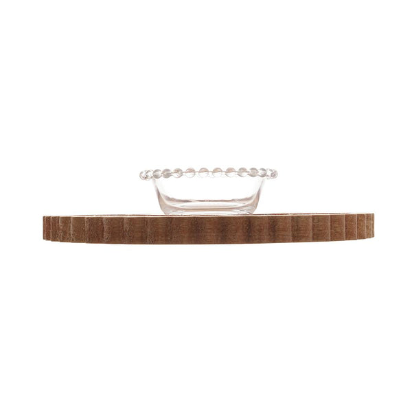 Petisqueira De Madeira Liptus Com Bowl Cristal 35 X 6 Cm