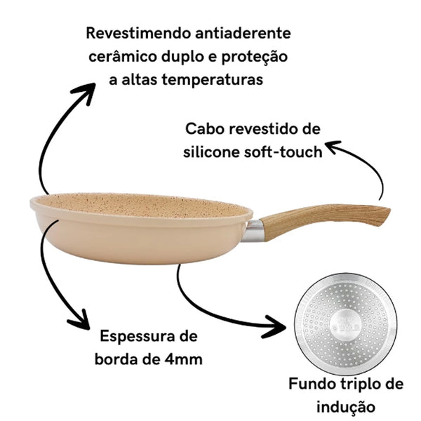 Frigideira Revestimento Nanocerâmico Granito Creme 20cm - Lehavi