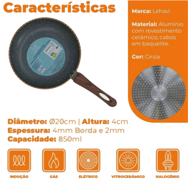 Frigideira Revestimento Nanocerâmico Granito Granito 20cm - Lehavi