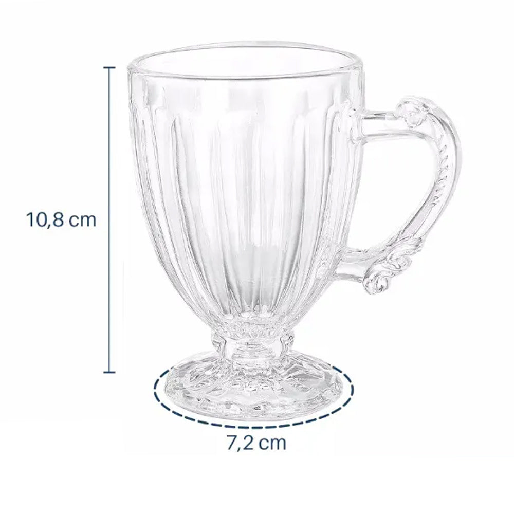 Jogo de Canecas em Vidro Dolce Home Nouveau 190ml Transparente 6 Peças