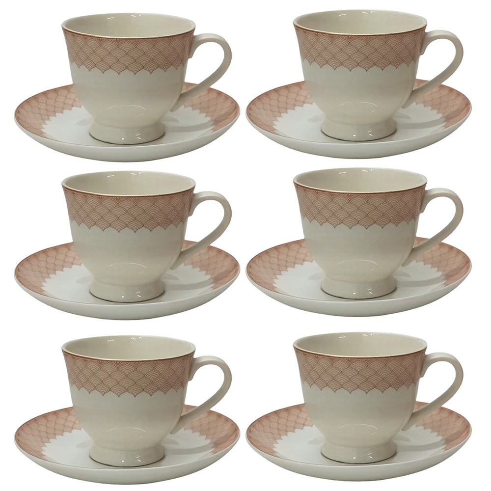Jogo de Xícara de Chá de Porcelana  Dolce Home Coreana Detalhes Rosa 12 pçs