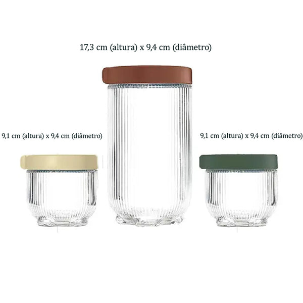 Jogo de Potes de Vidro para Mantimentos Aglaia 3Pçs