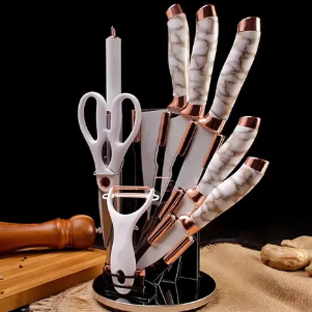 Jogo de facas Knife Set German Steel Branco 9 peças