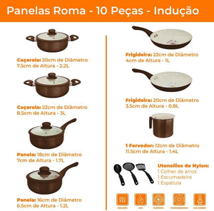 Jogo de panelas em cerâmica Roma Casambiente com indução 10 peças
