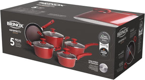 Jogo de panelas em alumínio Brinox Optima 5 peças carmim