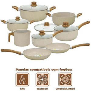Conjunto de panelas revestida em cerâmica Casambiente8peças