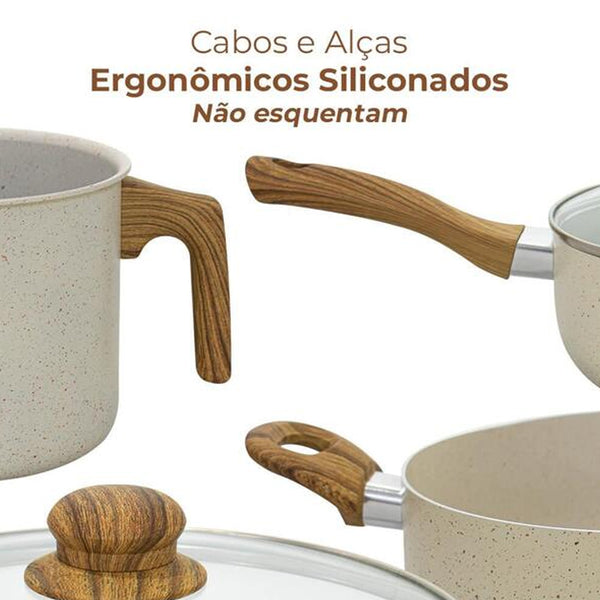 Conjunto de panelas revestida em cerâmica Casambiente8peças