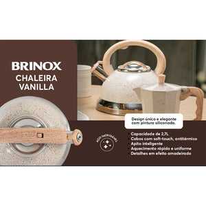 Chaleira em alumínio com apito Brinox Roma 2,7 litros vanilla
