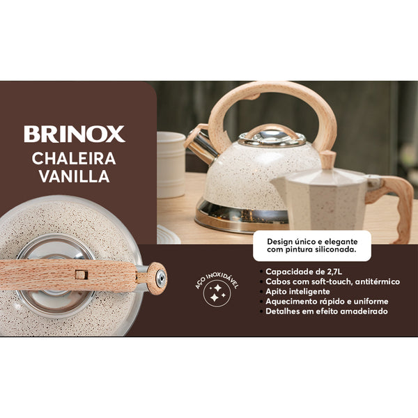 Chaleira em alumínio com apito Brinox Roma 2,7 litros vanilla