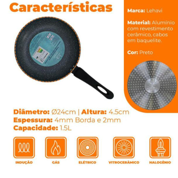 Frigideira antiaderente Nanocerâmica  Lehaví 24 cm Granito Preta