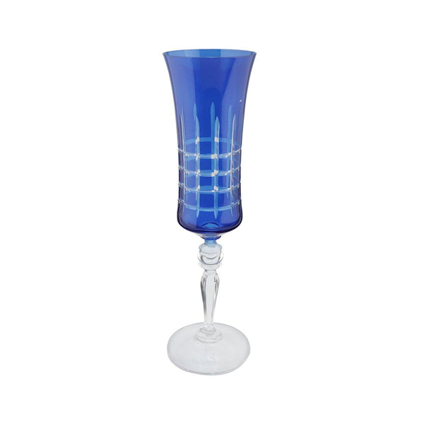 Taça para champanhe lapidada em cristal ecológico Bohemia Grace 190ml azul.
