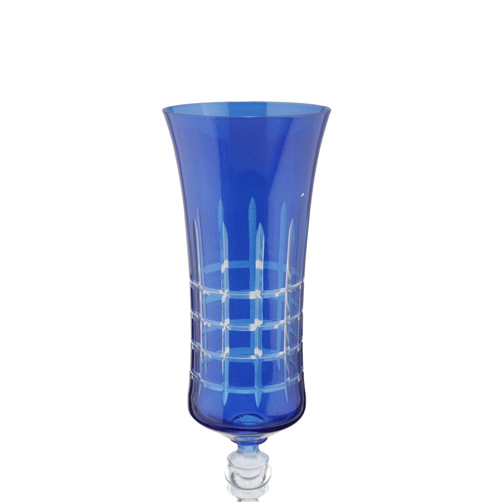Taça para champanhe lapidada em cristal ecológico Bohemia Grace 190ml azul.