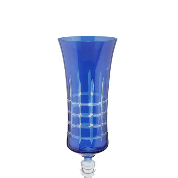 Taça para champanhe lapidada em cristal ecológico Bohemia Grace 190ml azul.