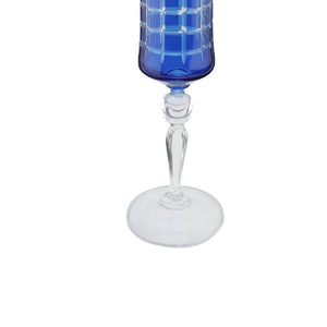 Taça para champanhe lapidada em cristal ecológico Bohemia Grace 190ml azul.