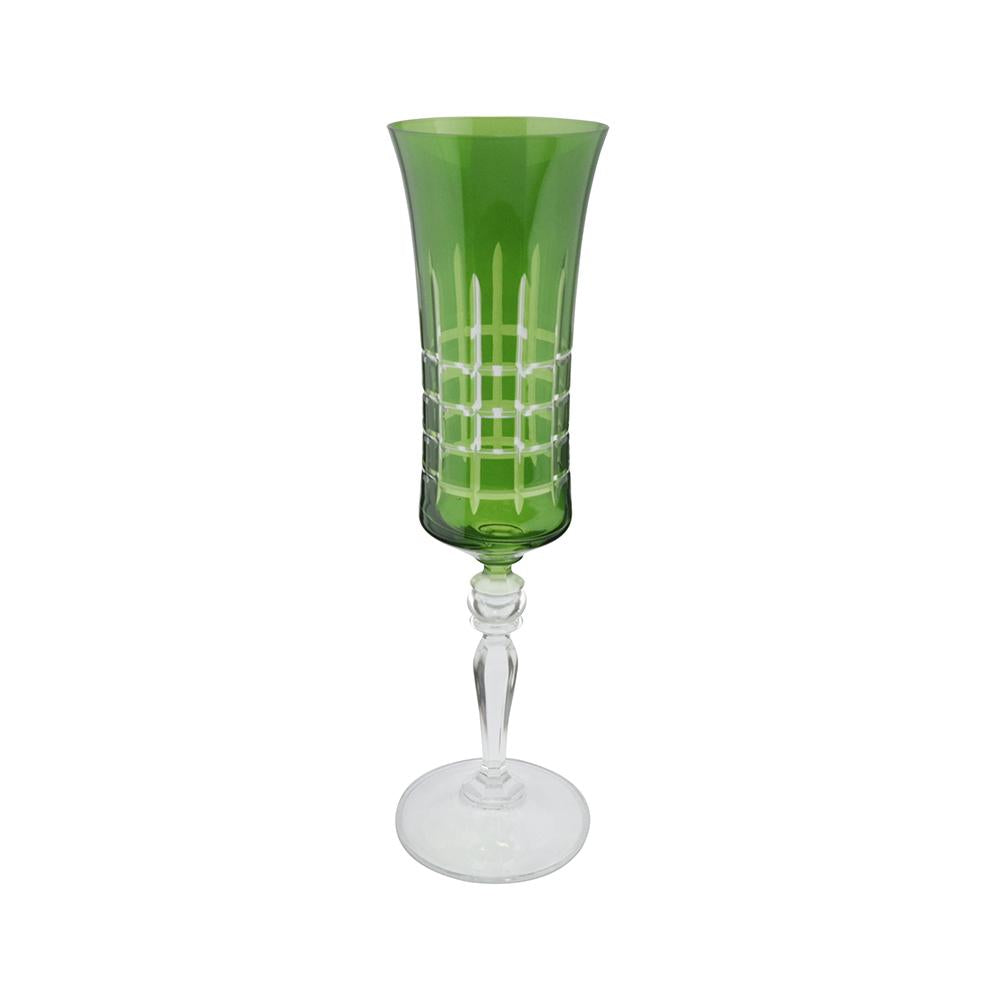 Taça para champanhe lapidada em cristal ecológico Bohemia Grace 190ml verde.