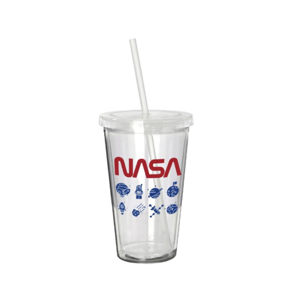 Copo parede dupla com canudo em plástico Nasa Icons 500ml