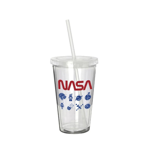 Copo parede dupla com canudo em plástico Nasa Icons 500ml