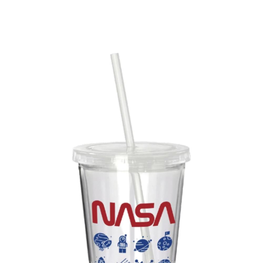 Copo parede dupla com canudo em plástico Nasa Icons 500ml