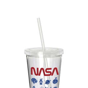 Copo parede dupla com canudo em plástico Nasa Icons 500ml