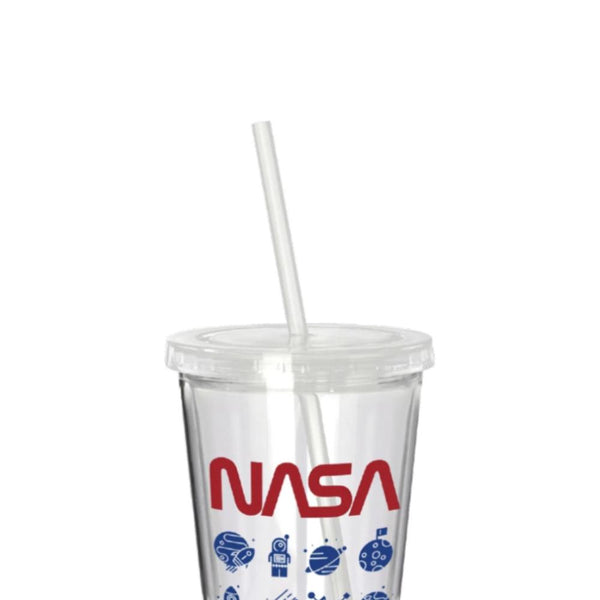 Copo parede dupla com canudo em plástico Nasa Icons 500ml
