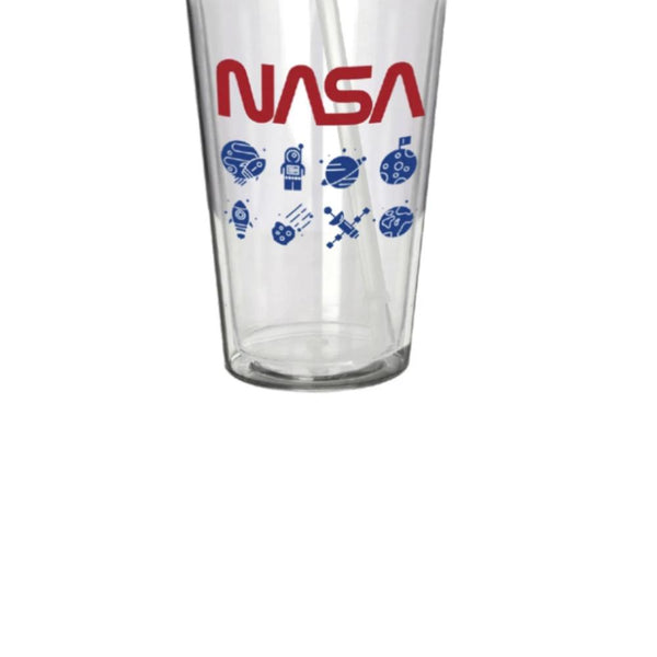 Copo parede dupla com canudo em plástico Nasa Icons 500ml