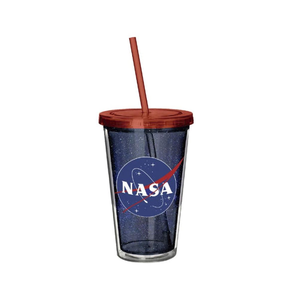 Copo parede dupla com canudo em plástico Nasa Galaxy 500ml