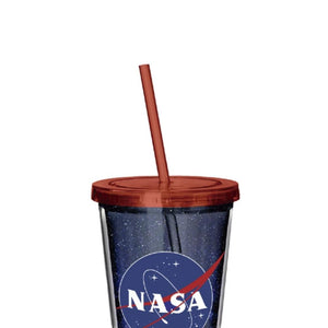 Copo parede dupla com canudo em plástico Nasa Galaxy 500ml