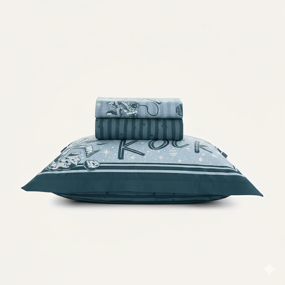 JOGO DE CAMA ESPACIAL SOLTEIRO 100% ALGODÃO KARSTEN 1,80X250