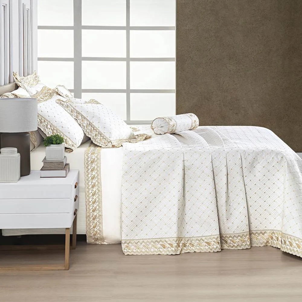 COBRE LEITO CASAL 6PCS ROYALE 200 FIOS OFF WHITE 235X245CM
