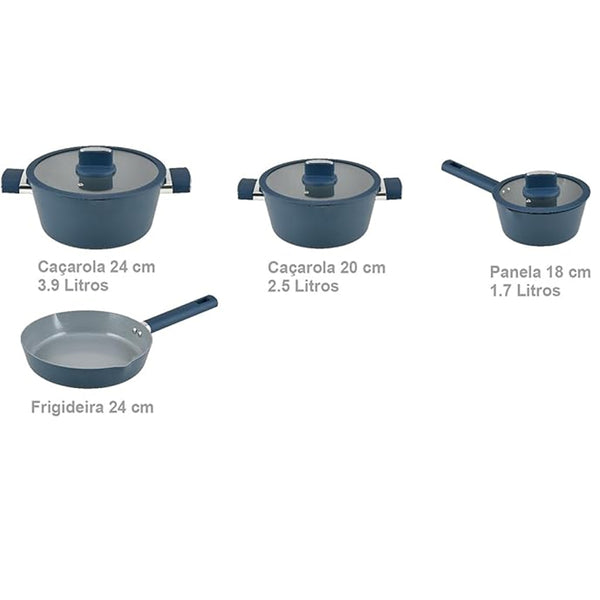 JOGO DE PANELAS CHICAGO 4PCS  AZUL INDUCAO