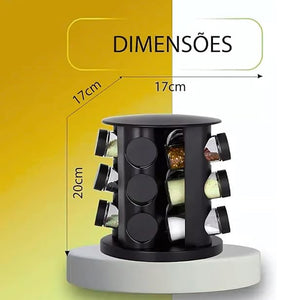 PORTA CONDIMENTO TEMPERO PRETO GIRATÓRIO 10Pçs HOME LAND