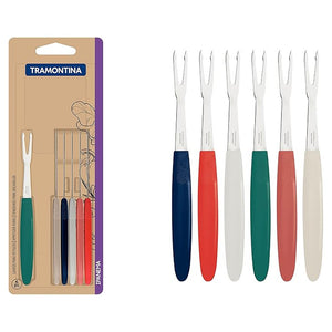 CONJUNTO 6 GARFO PARA PETISCOS TRAMONTINA COLORIDOS ACO INOX