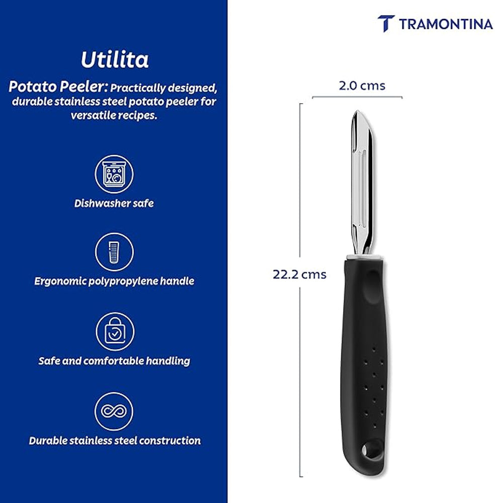 DESCASCADOR DE BATATAS TRAMONTINA UTILITA PRETO ACO INOX