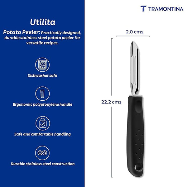 DESCASCADOR DE BATATAS TRAMONTINA UTILITA PRETO ACO INOX