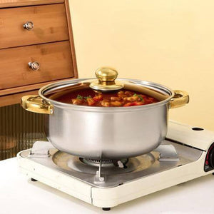 Conjunto 6 panelas aço inox prateado com cabo dourado gold