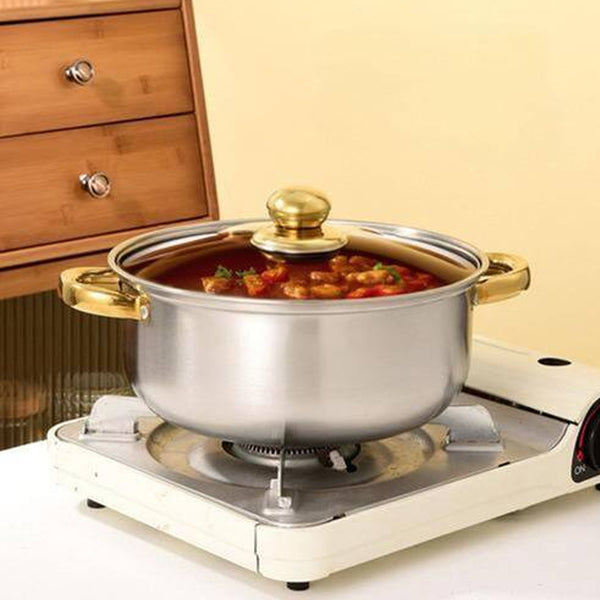 Conjunto 6 panelas aço inox prateado com cabo dourado gold