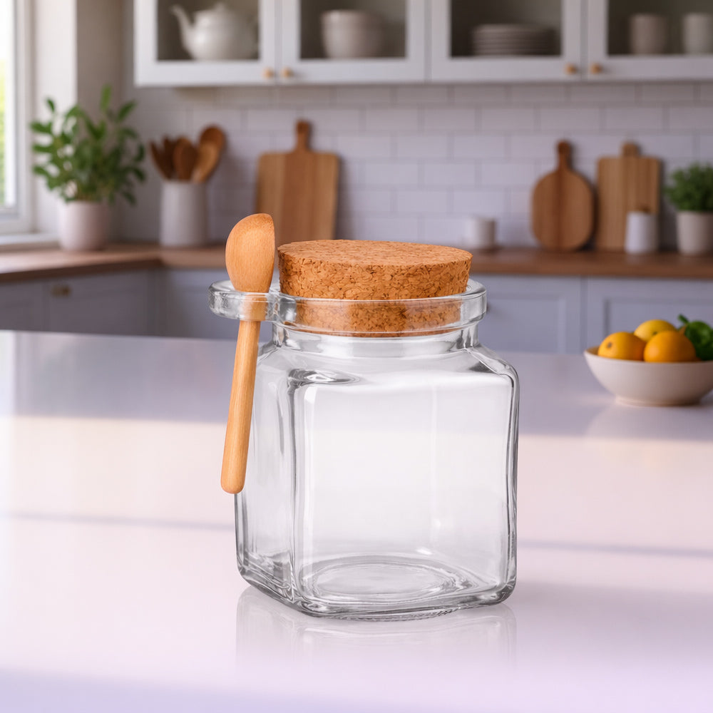 Pote com Colher de Madeira 260ml em Vidro Hauskraft