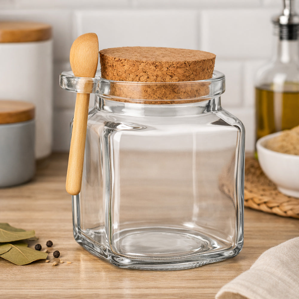 Pote com Colher de Madeira 260ml em Vidro Hauskraft