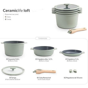 Jogo de panela empilhável Brinox loft verde 7 peças