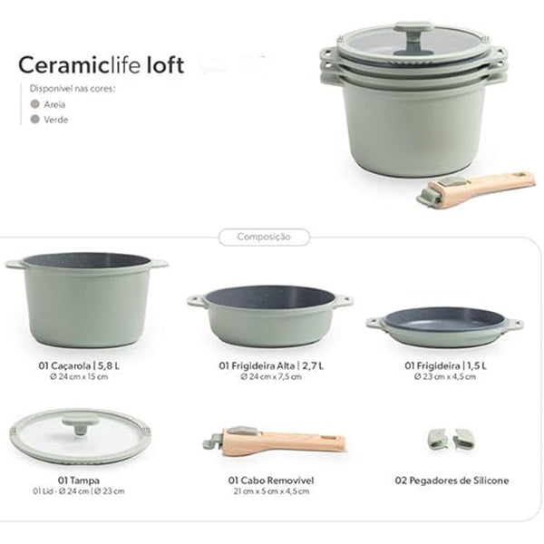 Jogo de panela empilhável Brinox loft verde 7 peças