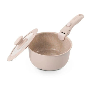 Jogo de panelas 10 peças empilhável com cabo removível areia